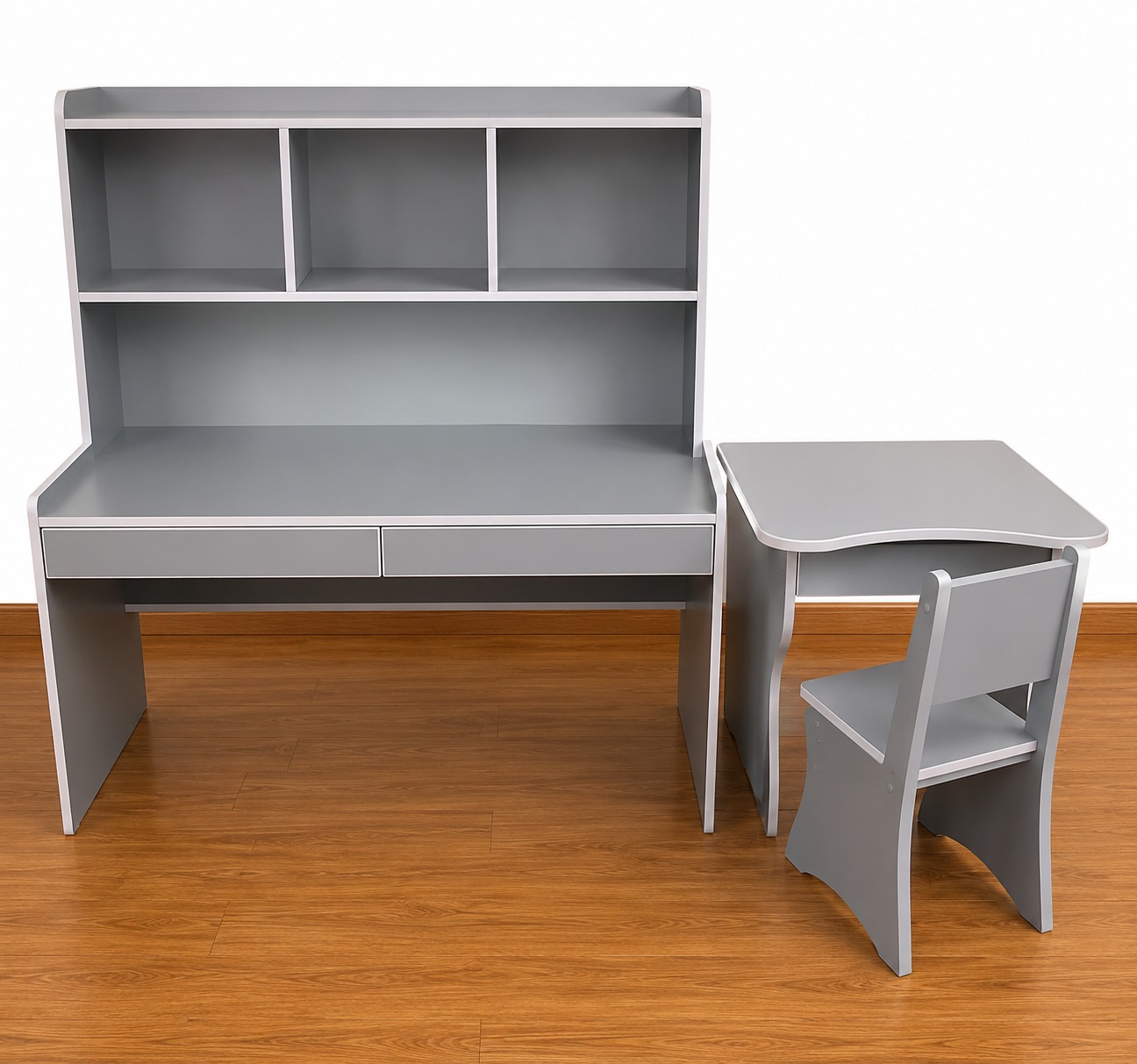 Grey Laminated Study Table Combo for Three